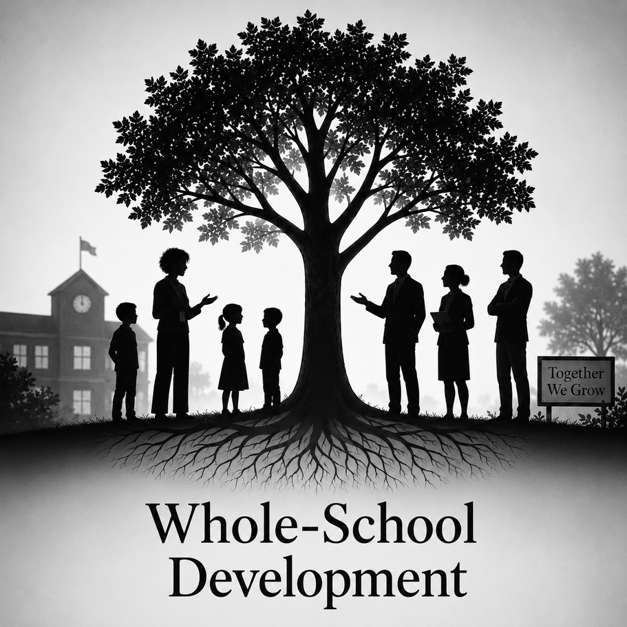 Whole-school SEMH development illustration showing relational practice, behaviour support and emotionally informed school culture.