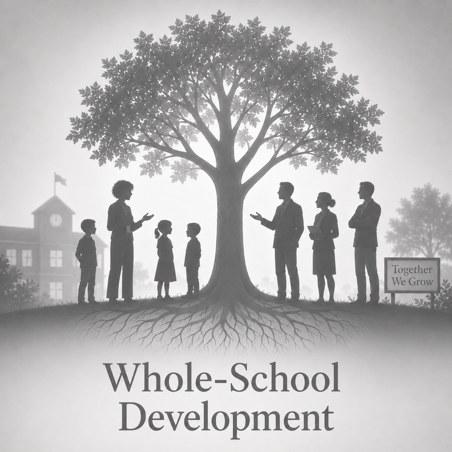 Whole-school SEMH development illustration showing relational practice, behaviour support and emotionally informed school culture.